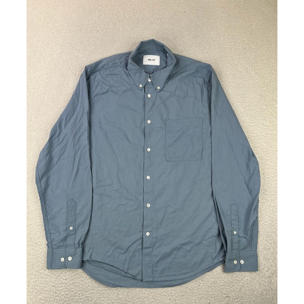 NN07 Arne BD 5655 Shirt Mens Large Blue Twill Long Sleeve Button Up Cotton Modal